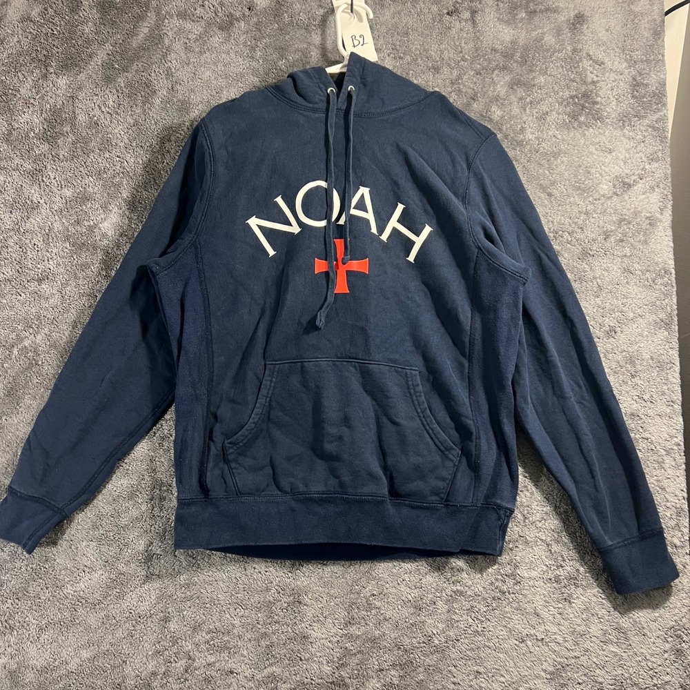 Noah NYC Core Logo Cross Hoodie Navy Blue Mens Medium Made in Canada Streetwear
